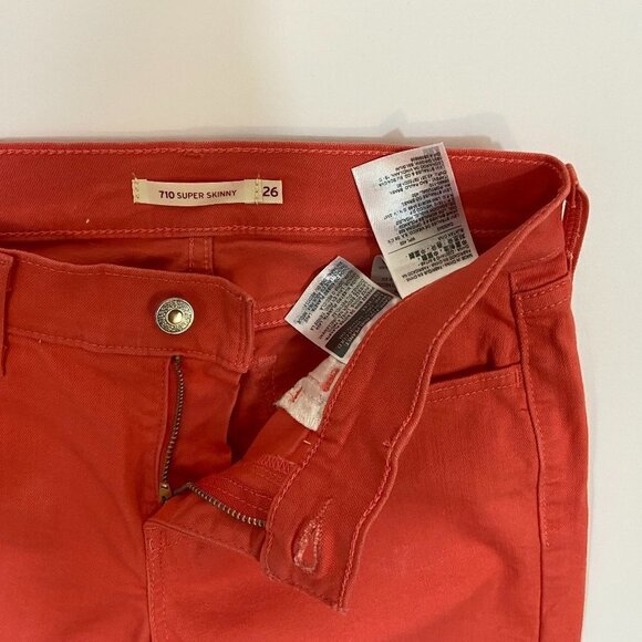 Levi's Women's 710 Super Skinny Jeans Size 26 (26 x 29) Coral Orange Mid Rise - Picture 7 of 11